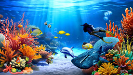 蓝色海底动物海龟热带鱼背景