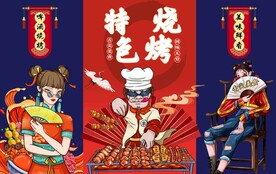 国潮烧烤背景墙图片