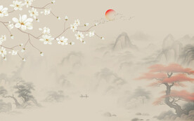 新中式水墨山水花鸟背景墙