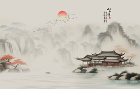 水墨江南水乡背景墙