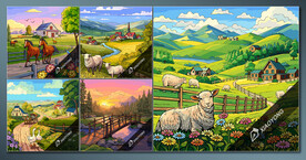 矢量手绘农庄与牧场