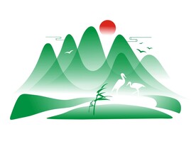 中国风水墨山水山纹飞鸟湿地飞鹤