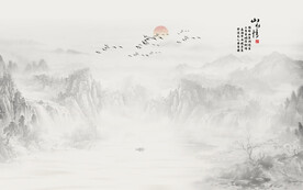 水墨国画山水背景墙壁画