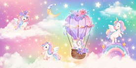 梦幻天空卡通彩虹独角兽星空背景
