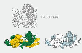 可编辑线描龙纹云纹