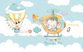 可爱卡通大象长颈鹿儿童房背景墙