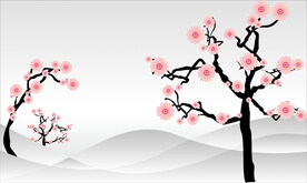 国风水墨花朵树木背景CDR矢量