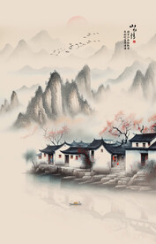 水墨江南山水情玄关画