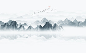 抽象禅意水墨山水画背景墙