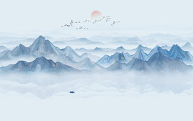 禅意水墨山水画背景墙