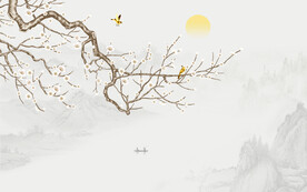 新中式手绘花鸟画背景墙装饰画