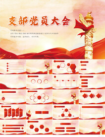 红色大气党支部党员大会PPT