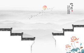 水墨江南山水情背景墙