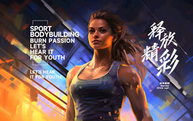 手绘潮流美女健身壁画背景墙挂画