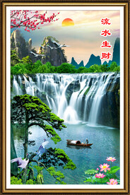 山水风景流水生财玄关画
