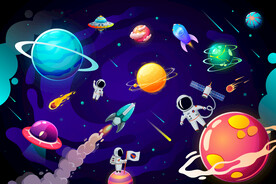 梦幻宇宙星球卡通宇航员火箭背景