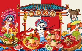 国潮火锅背景墙图片