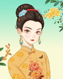 手绘汉服美女插画