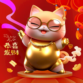 黄金招财猫春节素材