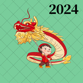 春节舞龙舞狮手绘图