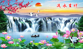 荷花山水风景画