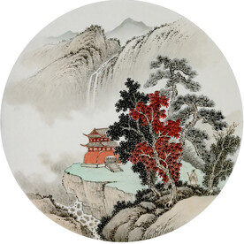 新中式水墨圆形山水玄关入户茶室