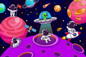 卡通太空星球可爱宇航员宇宙背景