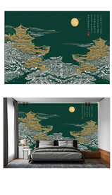 新中式背景轻奢壁画