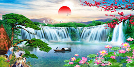 流水生财瀑布山水画装饰图