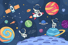 卡通宇航员太空手绘宇宙星球背景