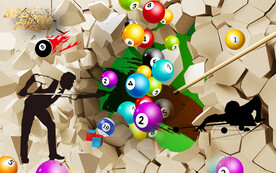 3D破洞台球背景墙