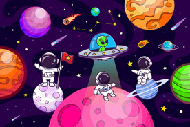 可爱宇航员星球卡通太空宇宙背景