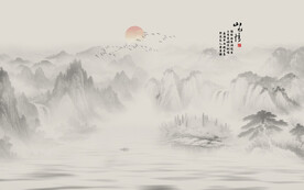 新中式水墨山水背景墙