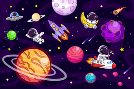 手绘宇航员太空星球宇宙星空背景