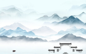 现代 高雅中式山水 tif分层