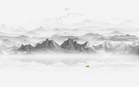现代意境新中式山水背景壁画
