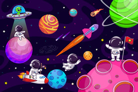 卡通宇航员太空火箭宇宙星球背景