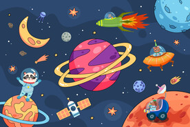 可爱动物卡通宇宙星球太空背景墙