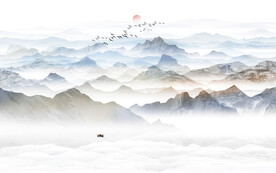 现代简约大理石水墨山水画背景墙