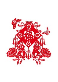迎春接福牡丹蝴蝶中国剪纸元素