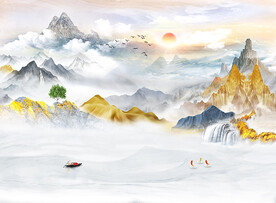 中式意境山水背景装饰画图片