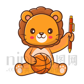 可爱卡通玩球学习的小狮子