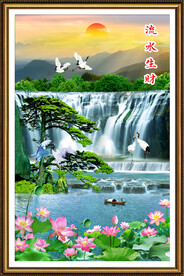 流水生财瀑布山水画