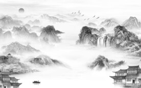 高档 灰色中式山水 TiF分层