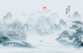 水墨江南水乡背景墙