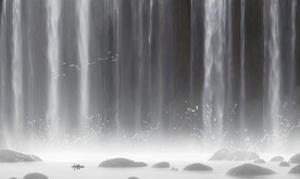 水墨瀑布山水画