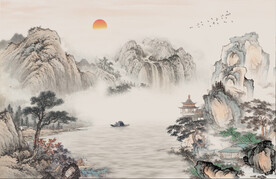 新中式手绘水墨国画意境山水硬包