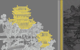 新中式轻奢楼阁建筑壁画