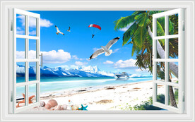 大海沙滩窗画