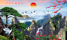 泰山迎客松风景画